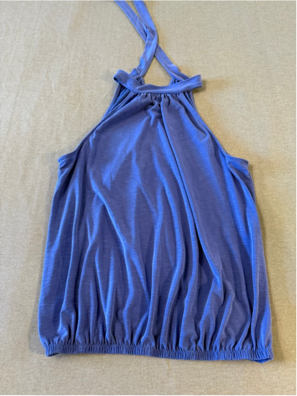Green Envelope Periwinkle sleeveless blouse M elastic waist tie neck - Picture 5 of 6